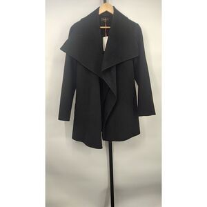 Quince Women Double-Faced Merino Wool Draped Collar Wrap Coat Black M